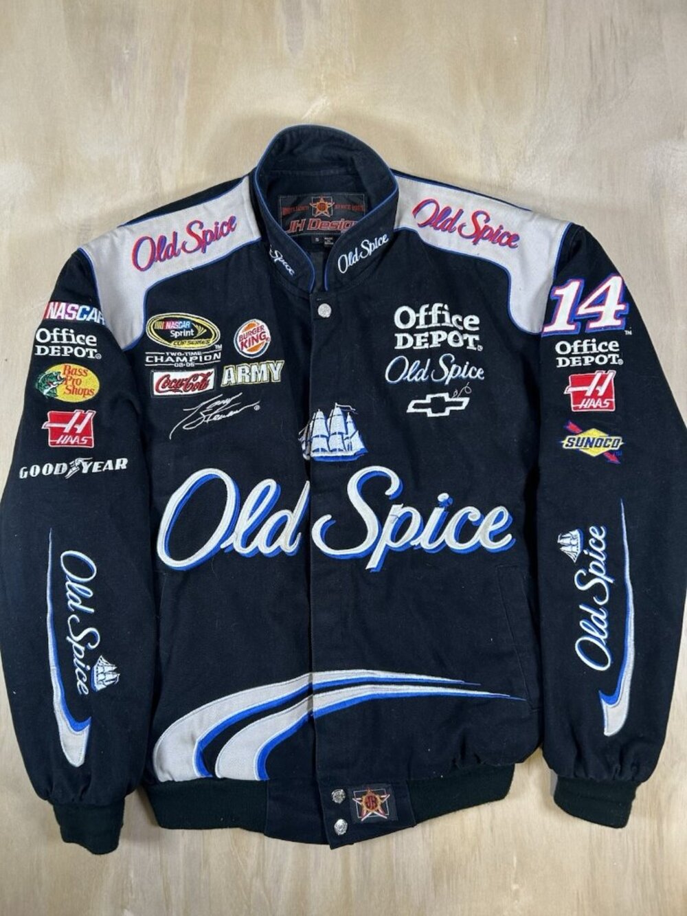 Vintage NASCAR JH Design Tony Stewart #14 Old Spice Racing Jacket Size S Black